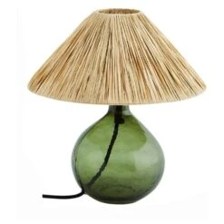 Madam Stoltz Tischlampe Glas / Raffiabast, Grün